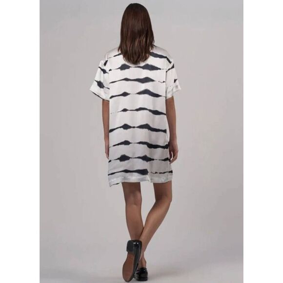 ATM Silk Charmeuse Tie Dye Stripe Crew Neck Shirt Dress Size M/L - Picture 2 of 9